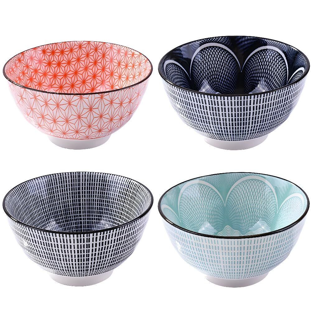 Japanese Ceramic Rice Bowls Set of 4, Porcelain Rice Bowls Sushi Bowls Small ...