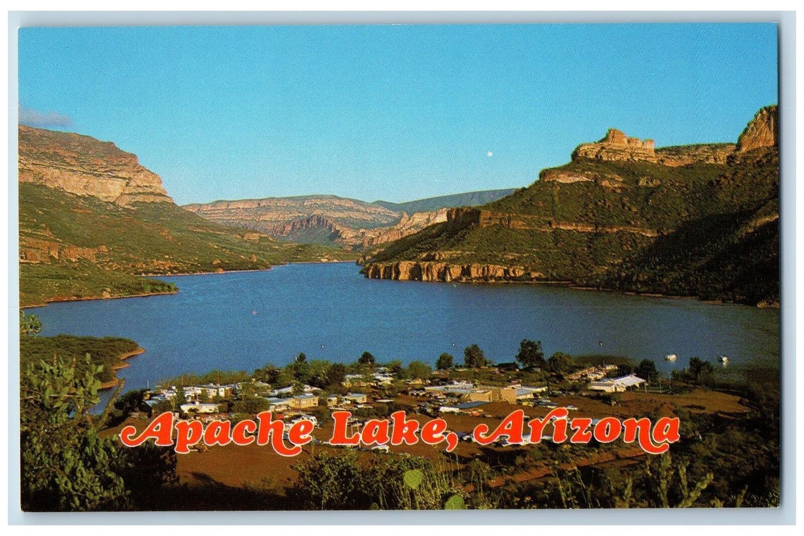 Apache Lake Arizona AZ Postcard Marina And Resort Bar Resort Motel c1960\'s