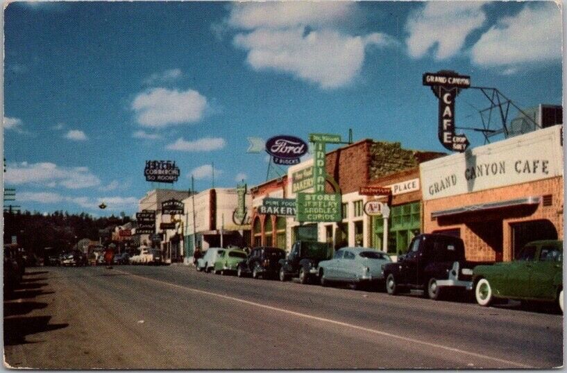 FLAGSTAFF Arizona Postcard Main Street / Highway ROUTE 66 Downtown Scene c1950s