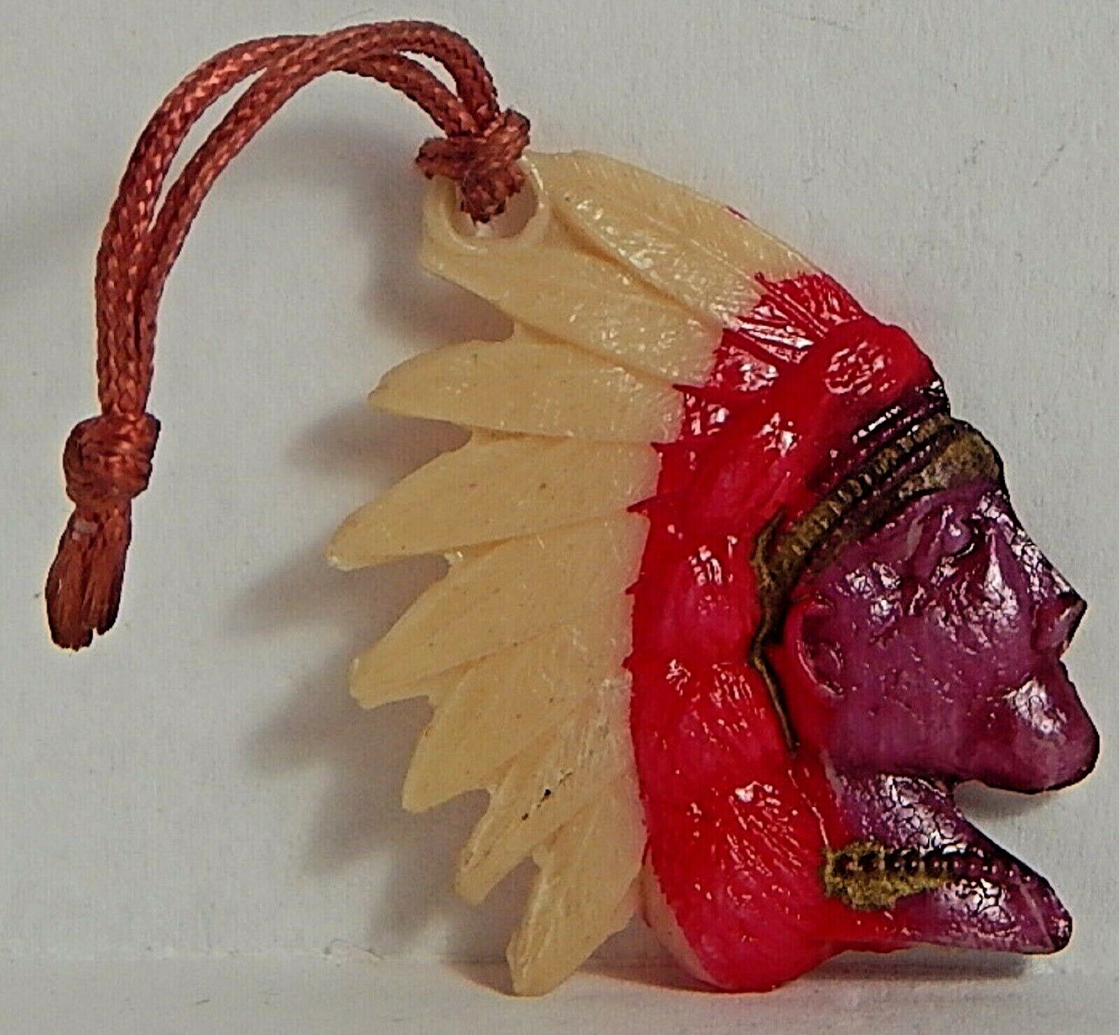 VINT CELLULOID NATIVE AMER CHIEF HEAD LG CHARM JAPAN PAINTED