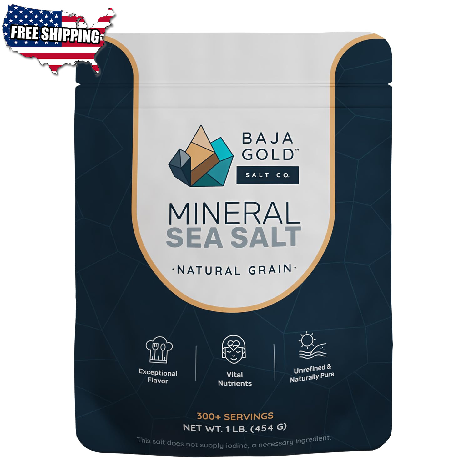 Baja Gold Mineral Sea Salt Natural Grain Crystals 1 Lb Bag  USA
