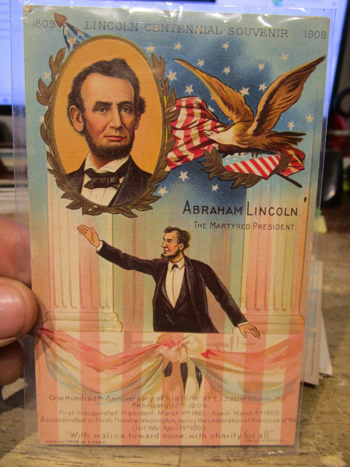 PATRIOTIC Postcard Old Victorian Era Abraham Lincoln February Birthday 1909 100