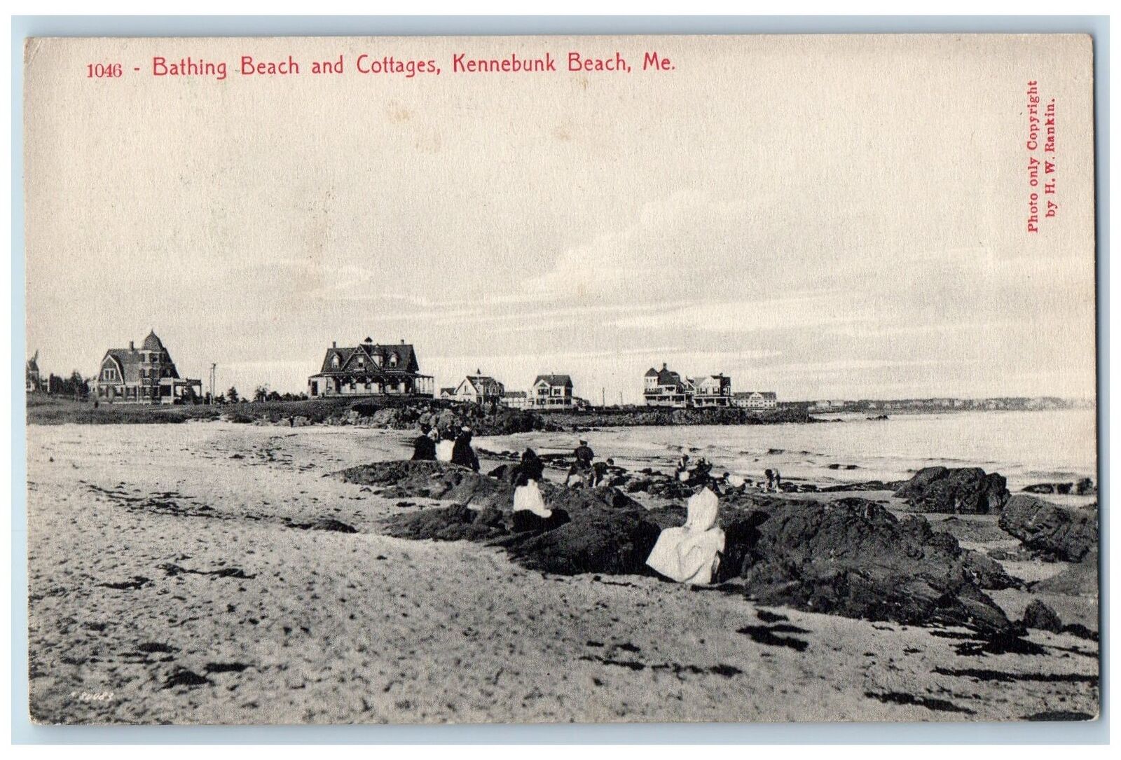 1910 Bathing Beach And Cottages Seashore Tourists Kennebunk Beach Maine Postcard