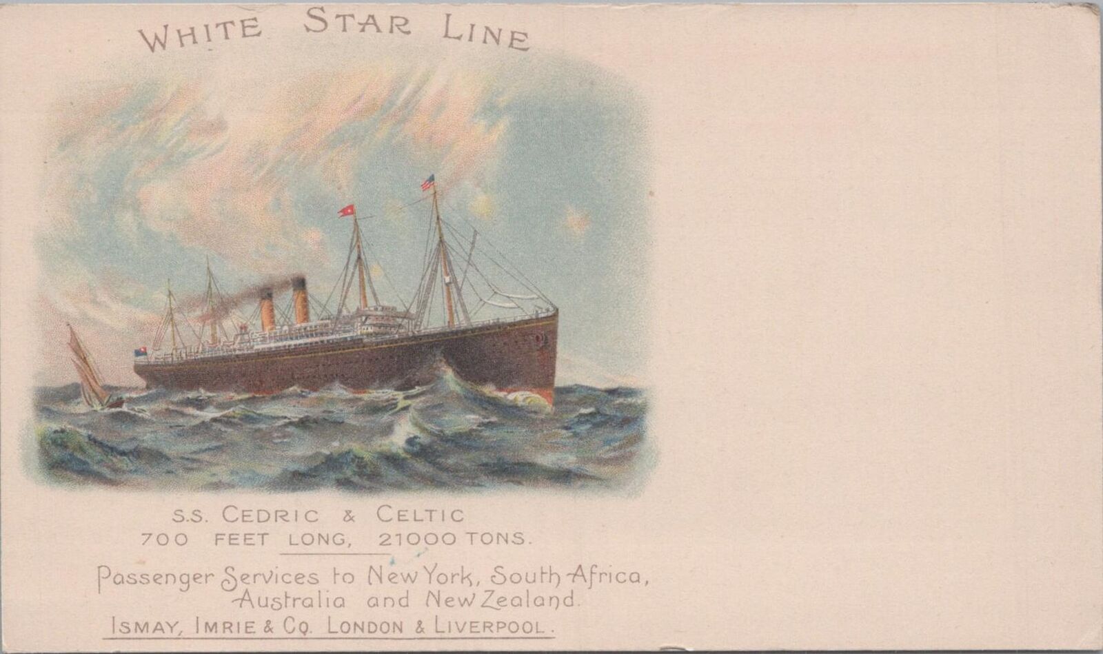 Postcard Ship White Star Line SS Cedric & Celtic 