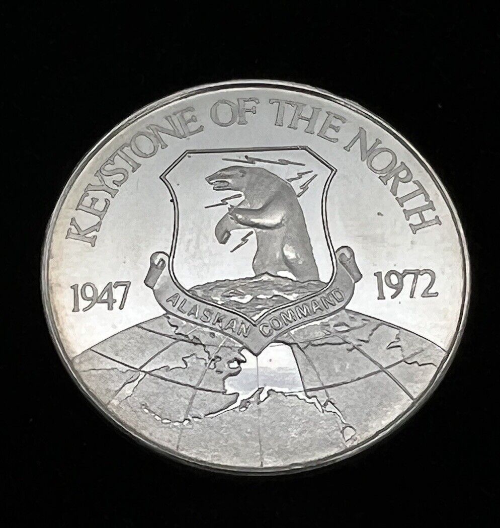 SCARCE STERLING PROOF: Keystone of the North Alaskan Command 25th 1947-1972 Coin