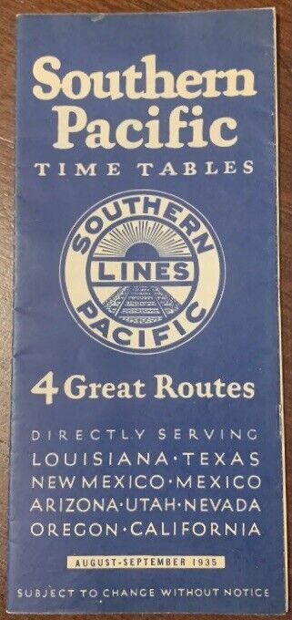 1935 Southern Pacific Railroad Train Locomotive Timetables 4 Great Routes