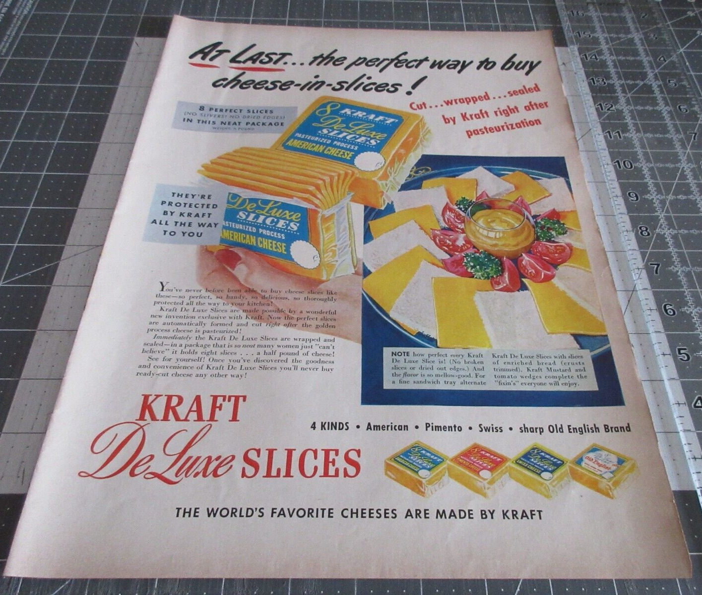 1950 Kraft Deluxe Slices, The world\'s favorite cheese, Vintage Print Ad