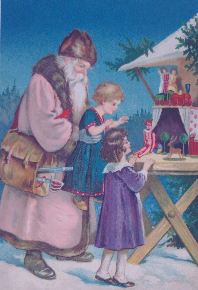 1910s Santa Claus Pink Robe Children Antique Vintage Christmas Postcard Germany