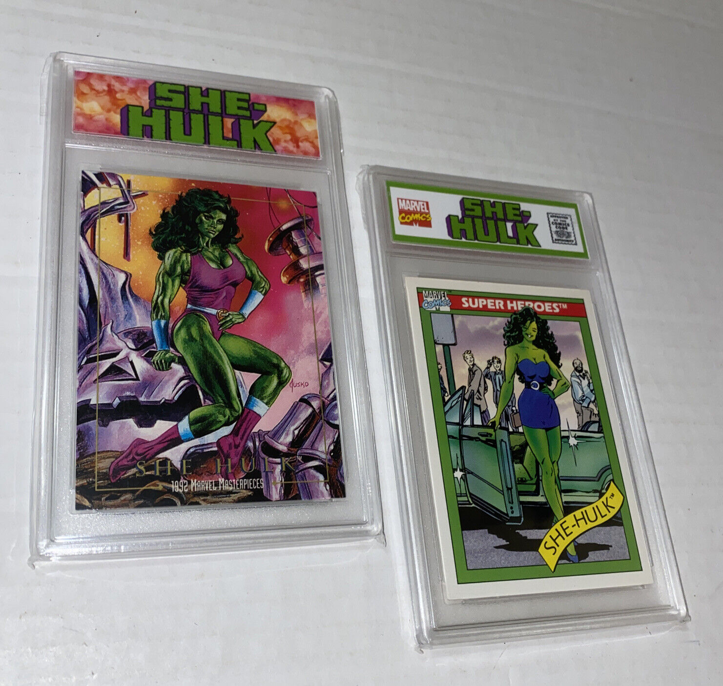 2 LOT Vintage 1990s SLABBED She Hulk Marvel  Comics Trading Cards UNGRADED