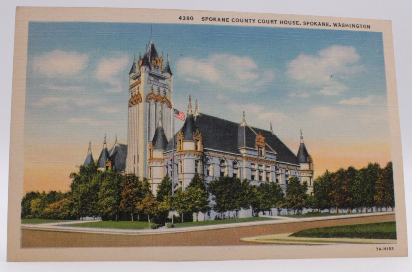 Postcard WA Spokane Washington Spokane County Court House Vintage Linen Unposted