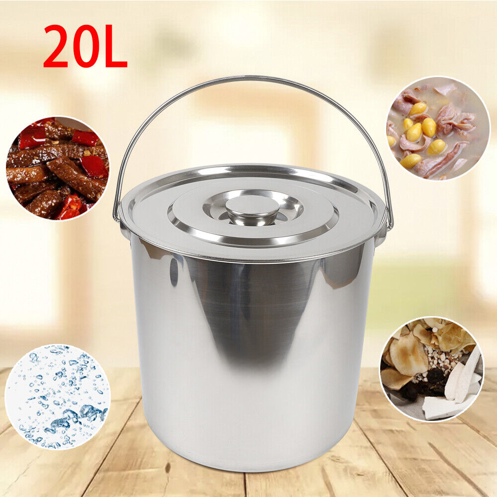 304 Stainless Steel Bucket with a Lid 20L Capacity Silver Water / Ice Bucket US