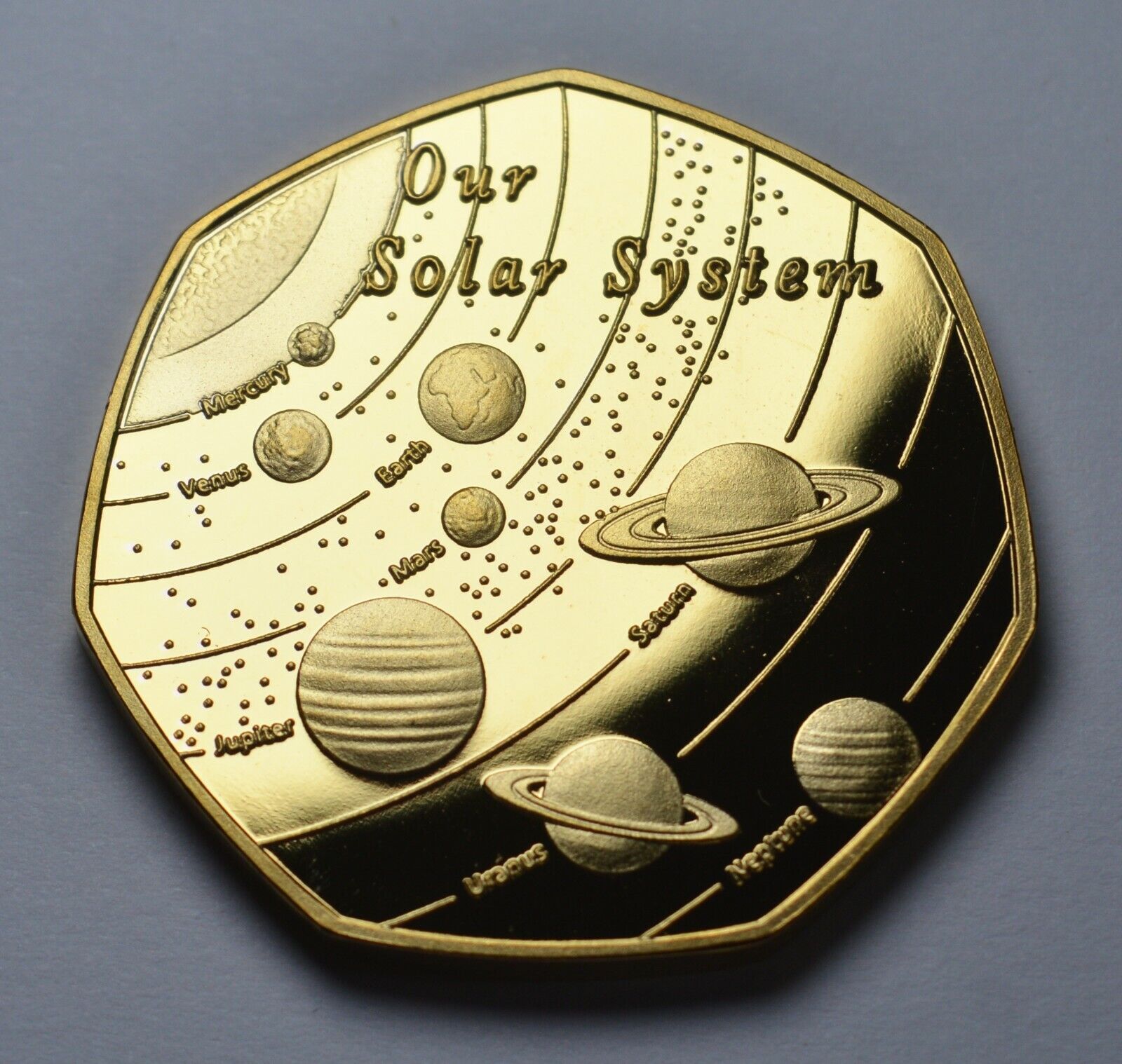 OUR SOLAR SYSTEM 24ct Gold Commemorative. Space/Planets/Stars Earth/Moon/Mars 