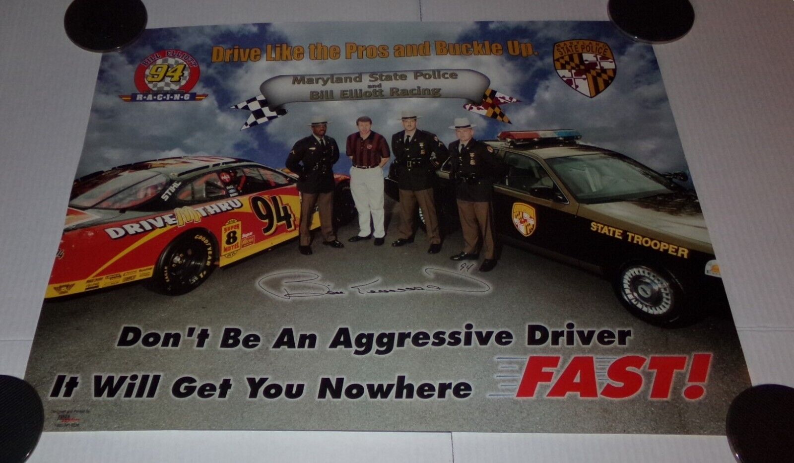 1990 Maryland State Police Bill Elliott Nascar Racing Promo Poster Ad 18x24