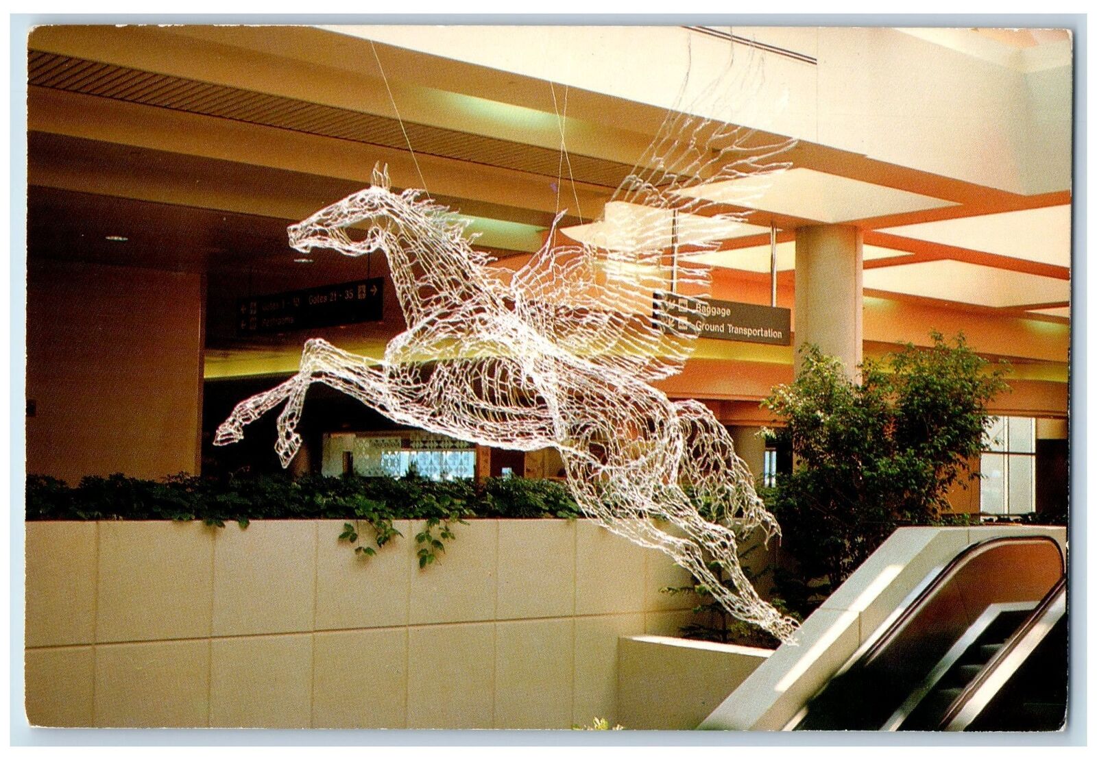 c1950 Pegasus Horse Atrium Standiford Field Air Terminal Louisville KY Postcard