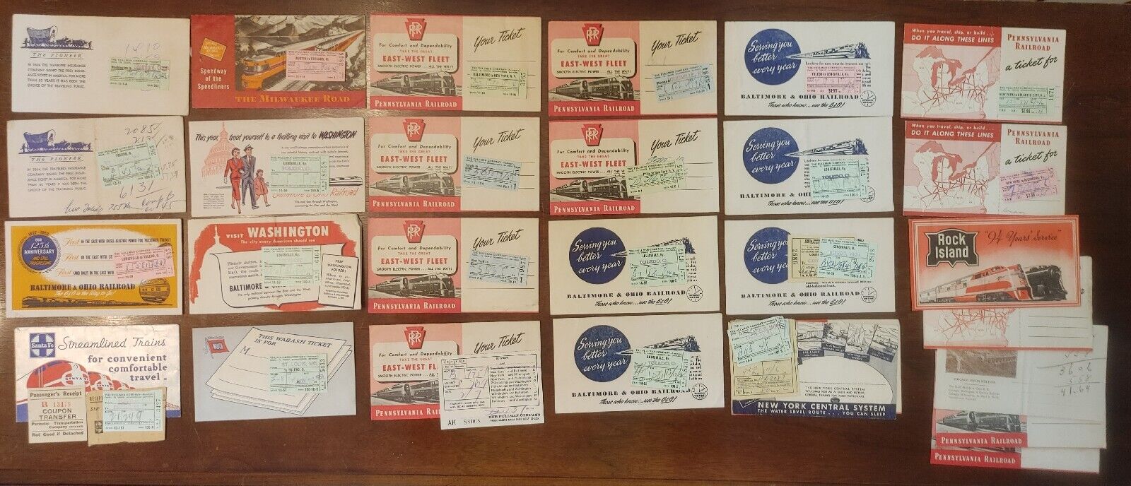 Rare Lot Vintage Various Railroad Tickets Envelopes Folders 1940's 1950's