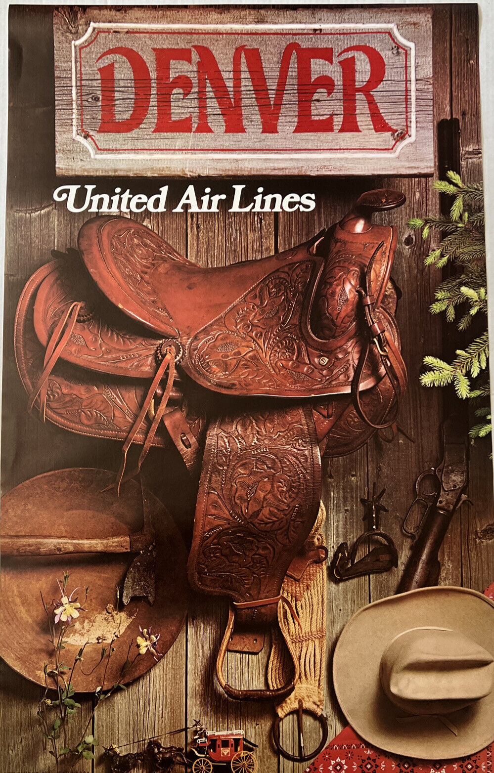 Vintage 1972 Denver United Airlines Travel Promotional Poster - Mint Condition