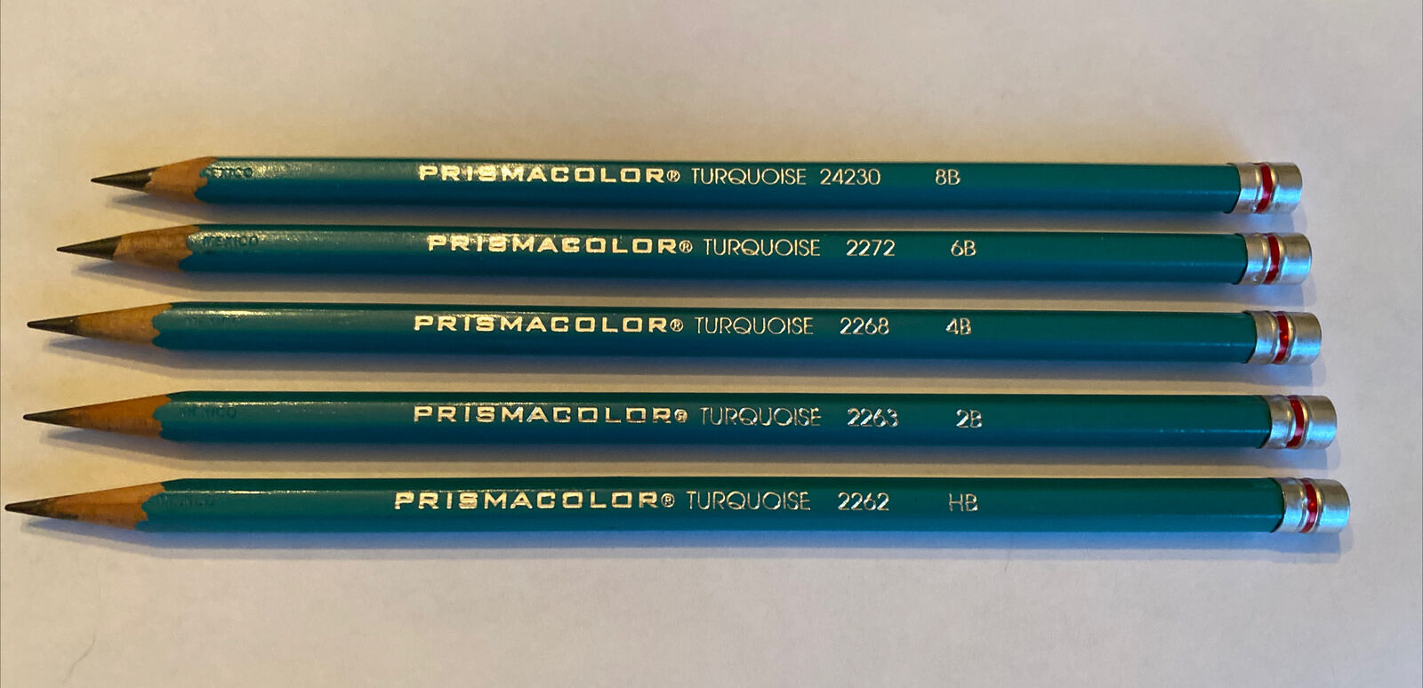 5 Prismacolor Turquoise Pencils HB, 2B, 4B, 6B, 8B Sharpened Some Lightly Used