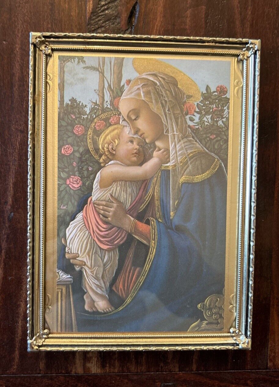 Vintage Framed 5x7” Botticelli Print; Madonna & Child