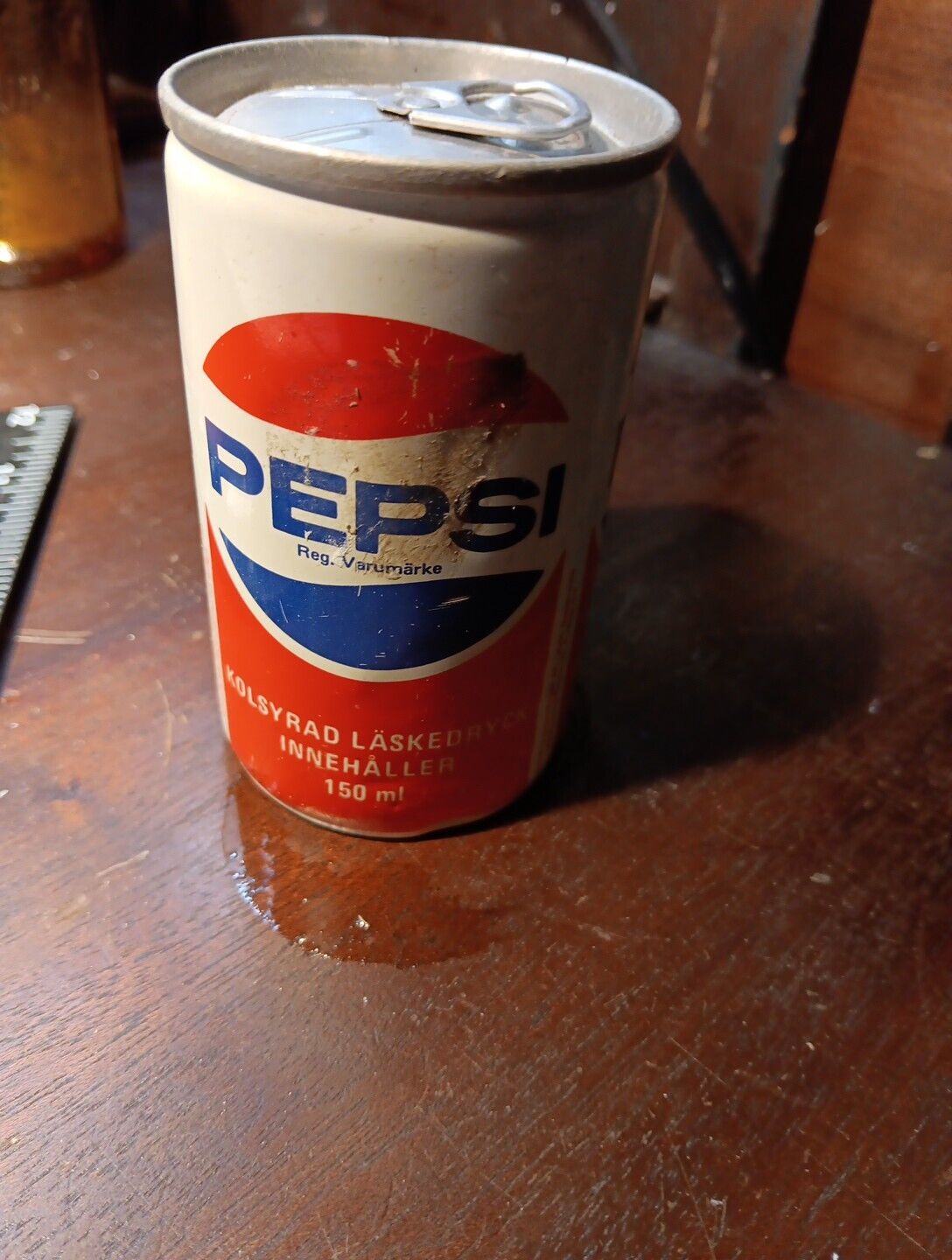 Full Pepsi Can Sweedish Vintage Straight Small Steel Pull Tab 150ml. Pepsi Cola