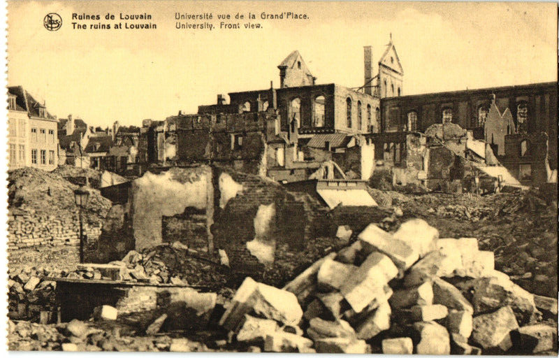 Ruines de Louvain  Universit� vue de la Grand'Place- Louvain, Belgium Postcard