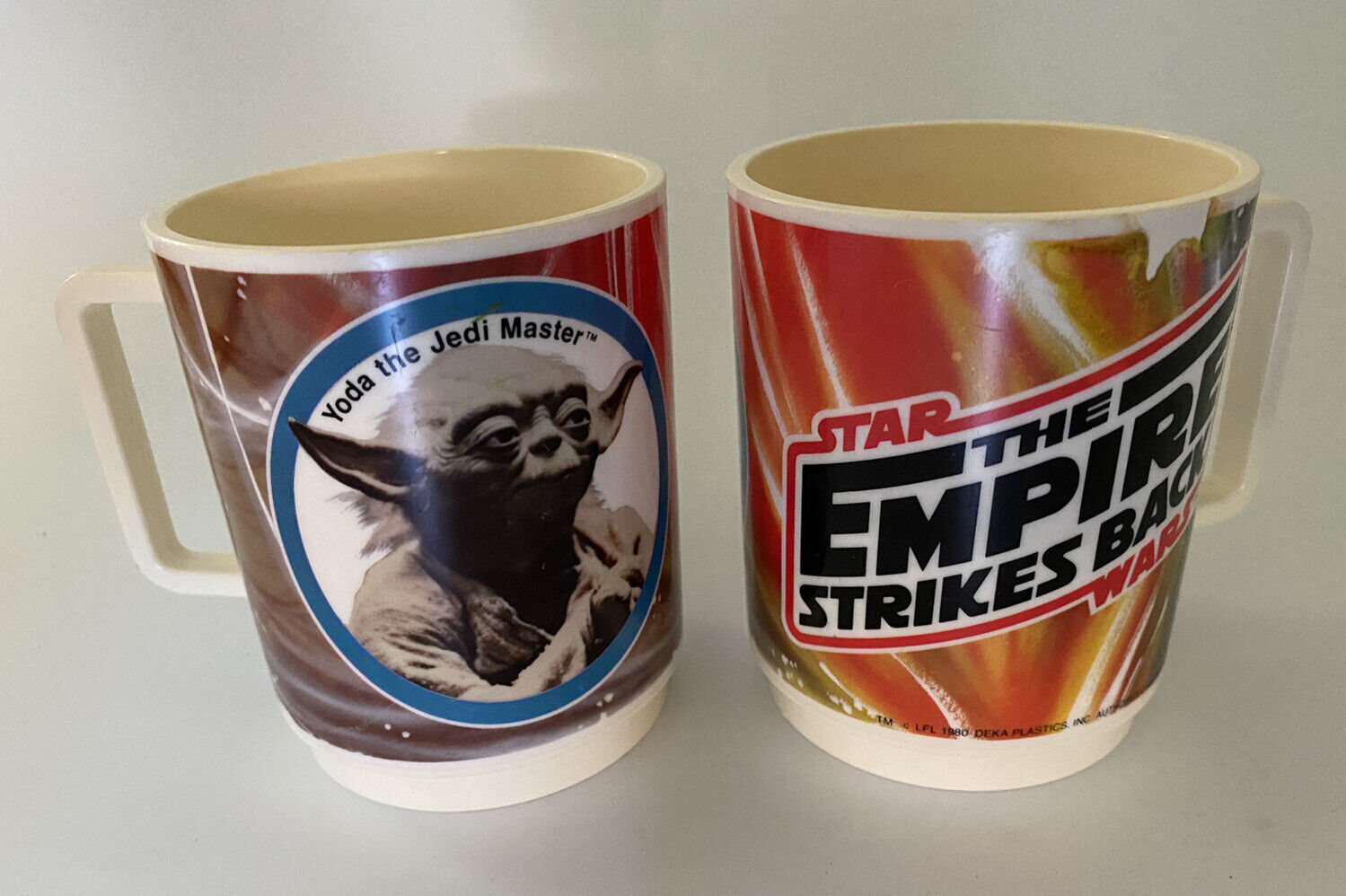 Set 2 Vintage Star Wars The Empire Strikes Back Yoda Deka Mug 1980 Made in USA