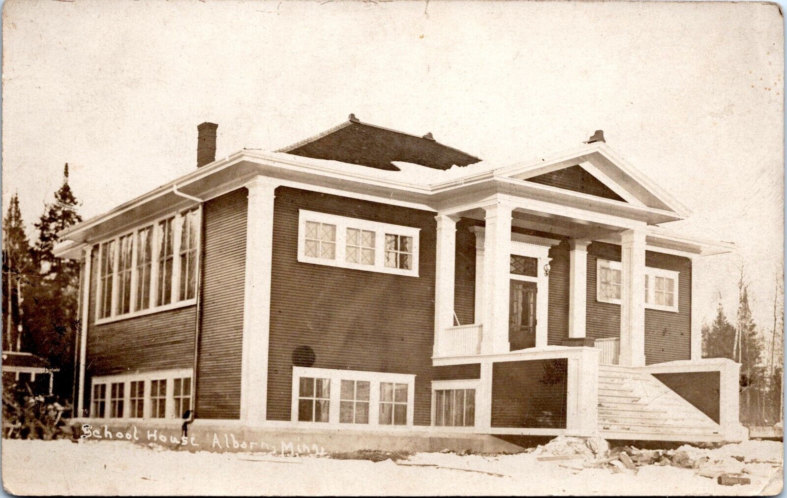 RPPC School House, Alborn, Minnesota - Real Photo Postcard c1910s
