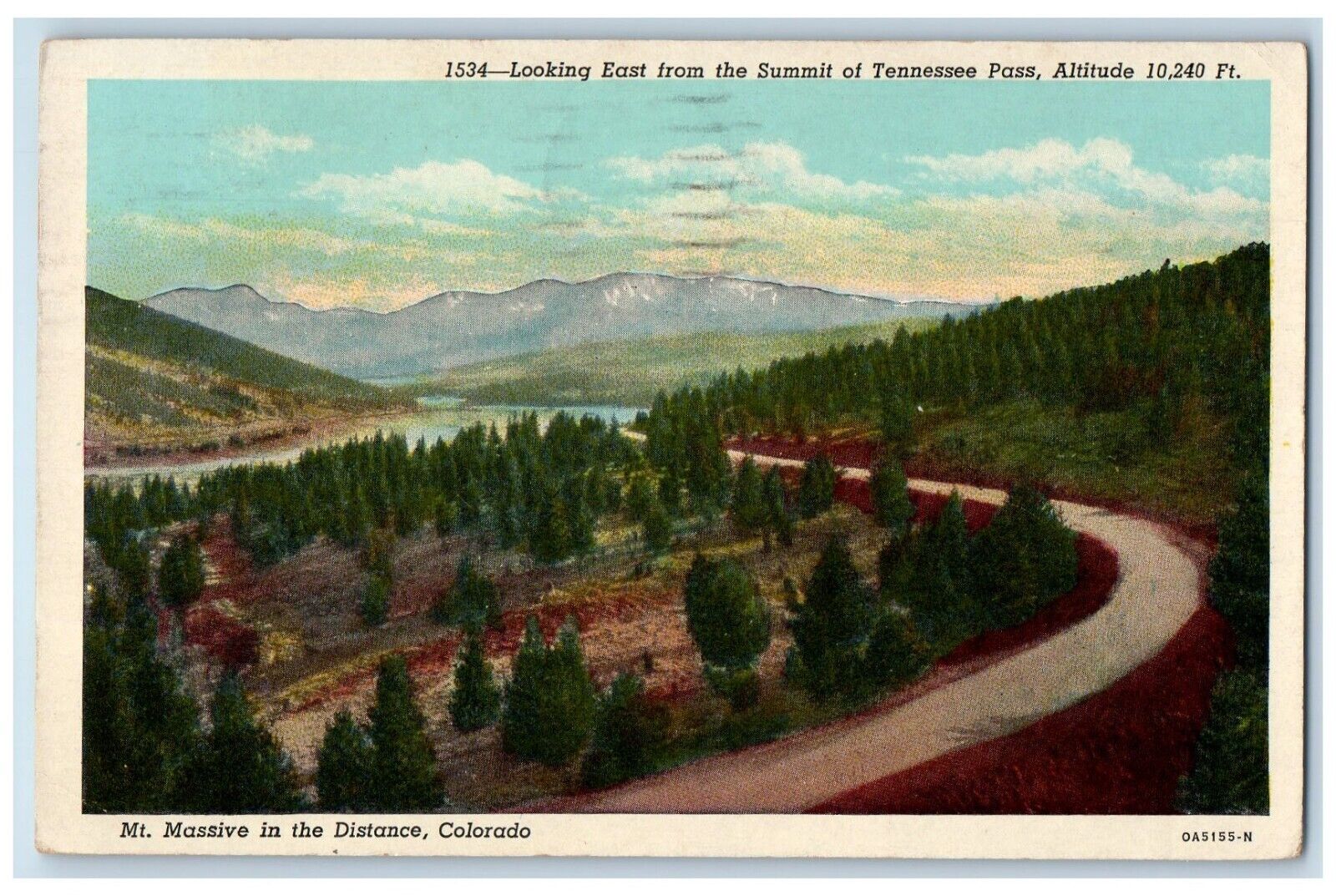 1955 Looking East Summit Tennessee Pass Mt Massive Denver Colorado CO Postcard