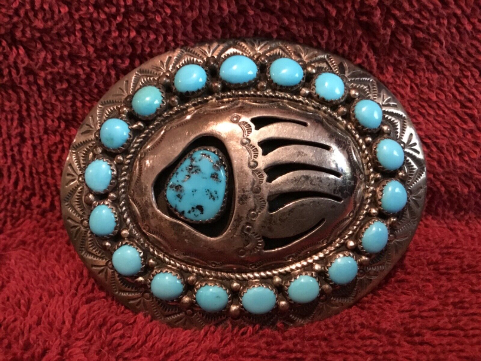 Navajo Sterling Silver & Turquoise Vintage Belt Buckle Wilber Musket Artist