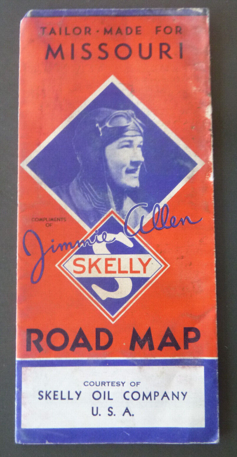 1935 Missouri road map Skelly oil gas route 66 Jimmie Allen
