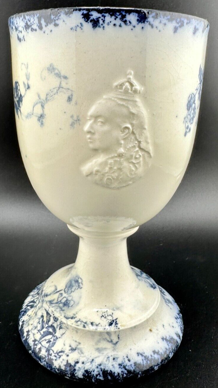 SPODE QUEEN VICTORIA JUBILEE YEAR BLUE FLORAL GOBLET