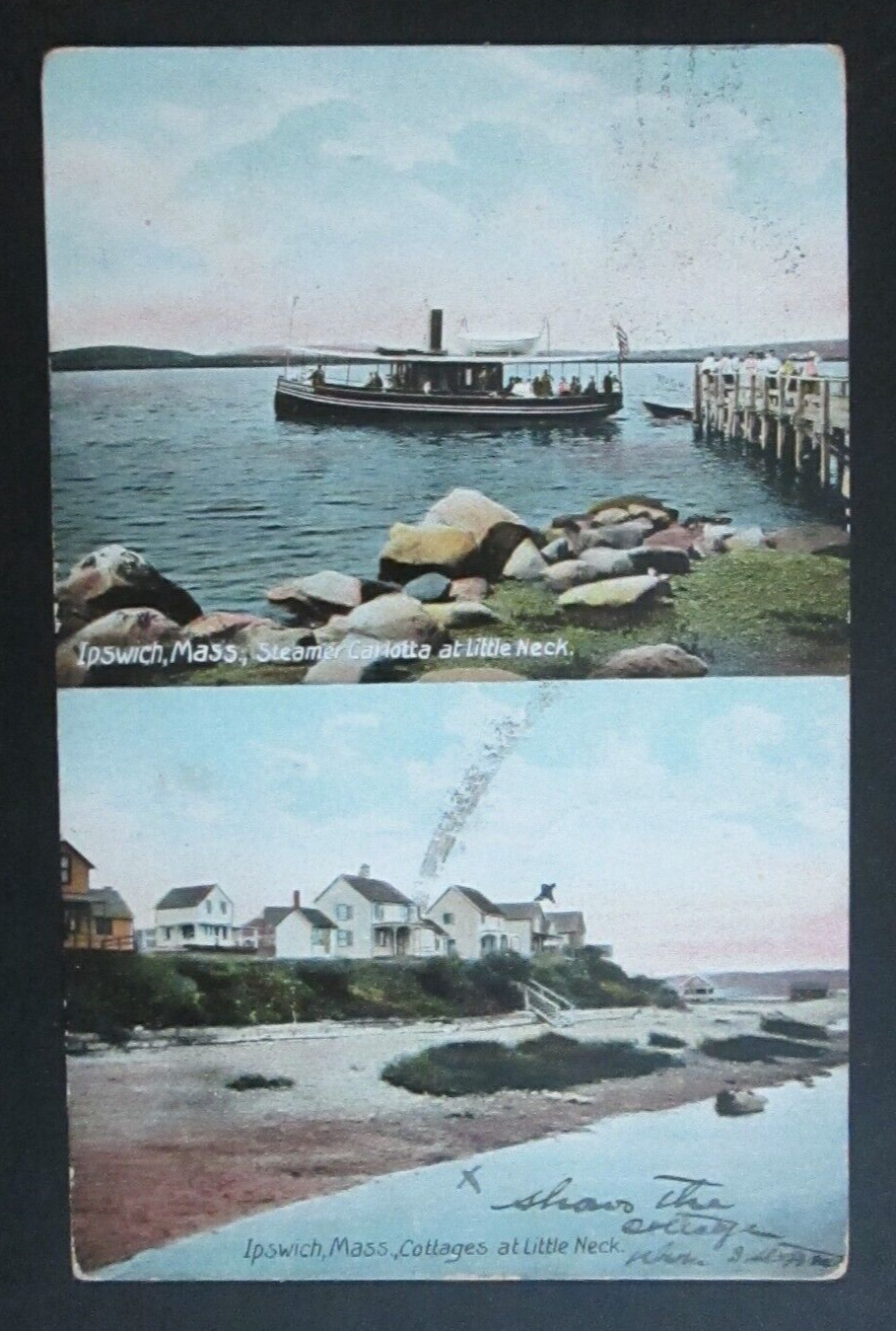 Steamer Carlotta & Cottages Ipswich MA Posted DB Postcard