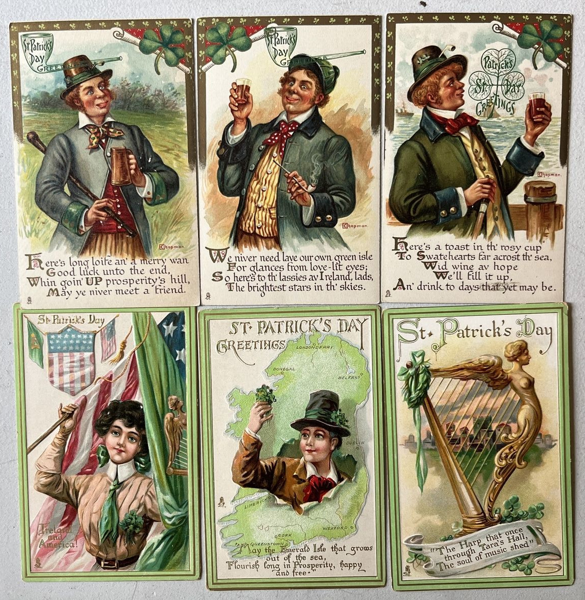6 Tuck's St. Patrick's Day Vintage Postcard Lot Early 1900's, Printed in Saxony
