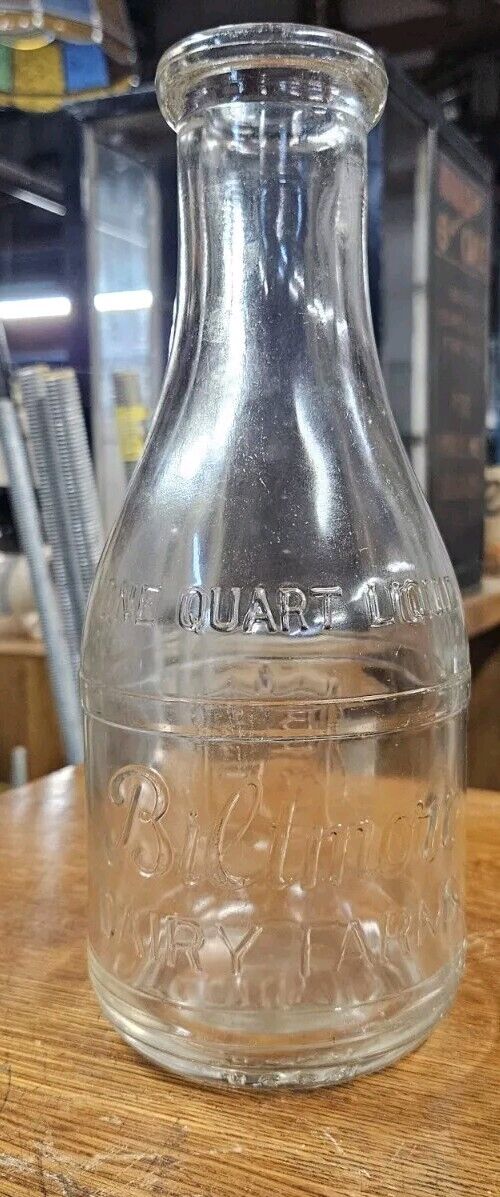 Nice Vintage 1951 Biltmore Dairy Farms Quart Milk Bottle Asheville N.C.