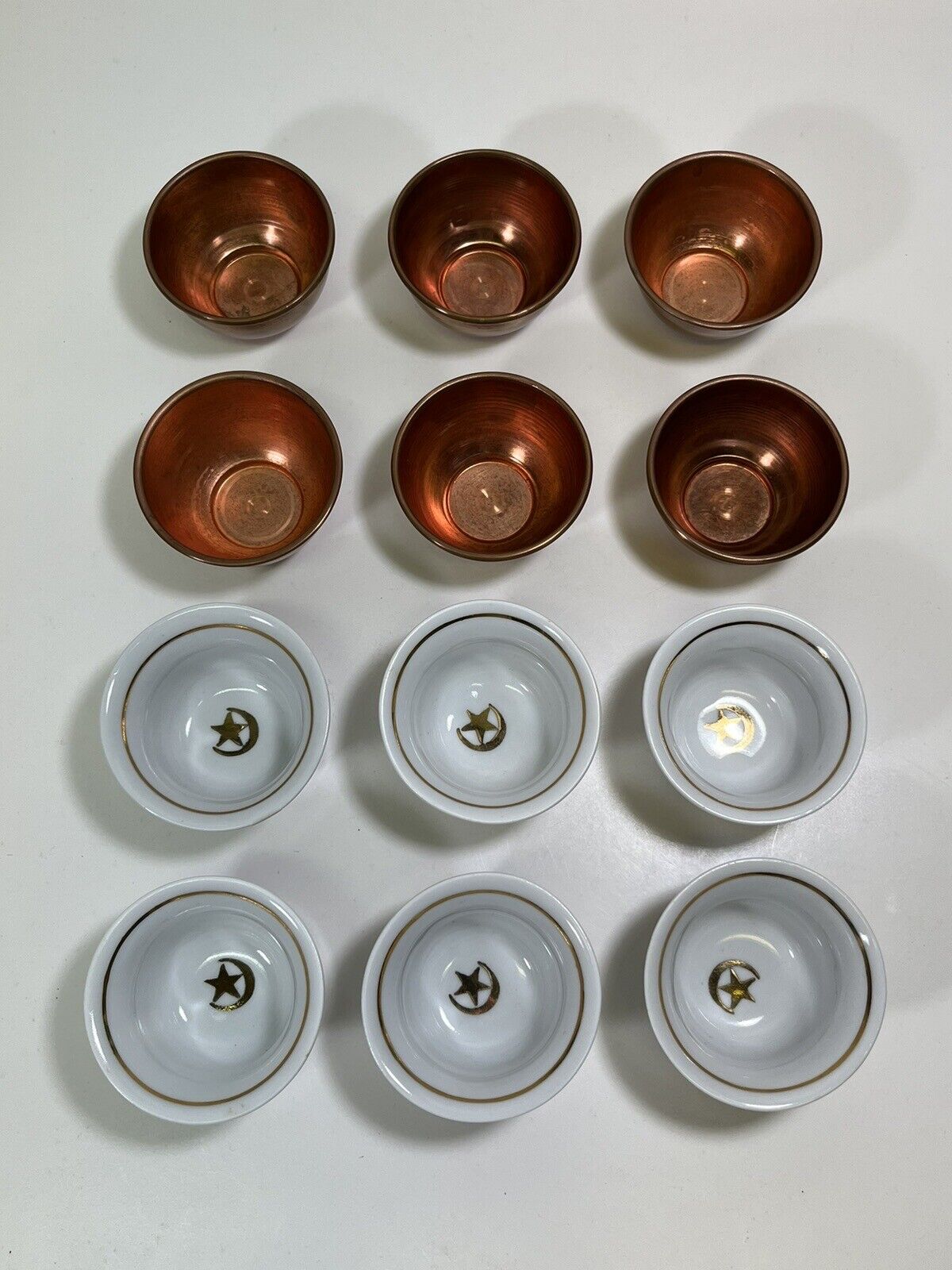 Vintage Turkish Copper Porcelain Tea Cups Service for 6
