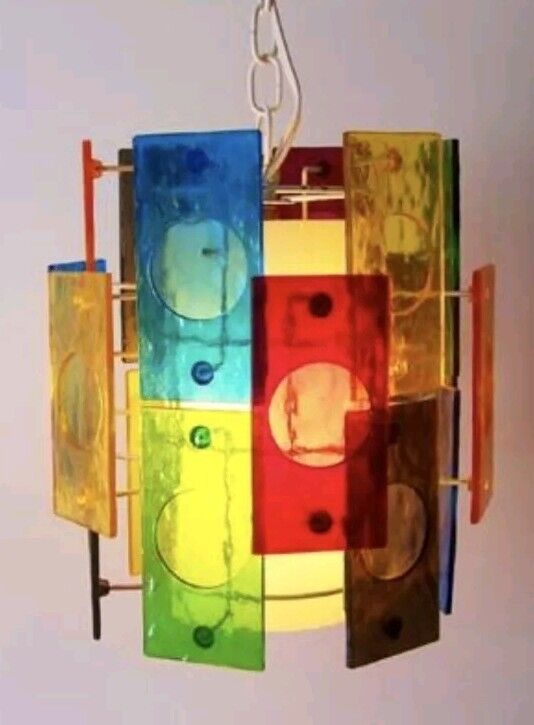 (1) SHADE PART ONLY VINTAGE 1960s MCM MULTICOLOR LUCITE PANEL SWAG LAMP READ