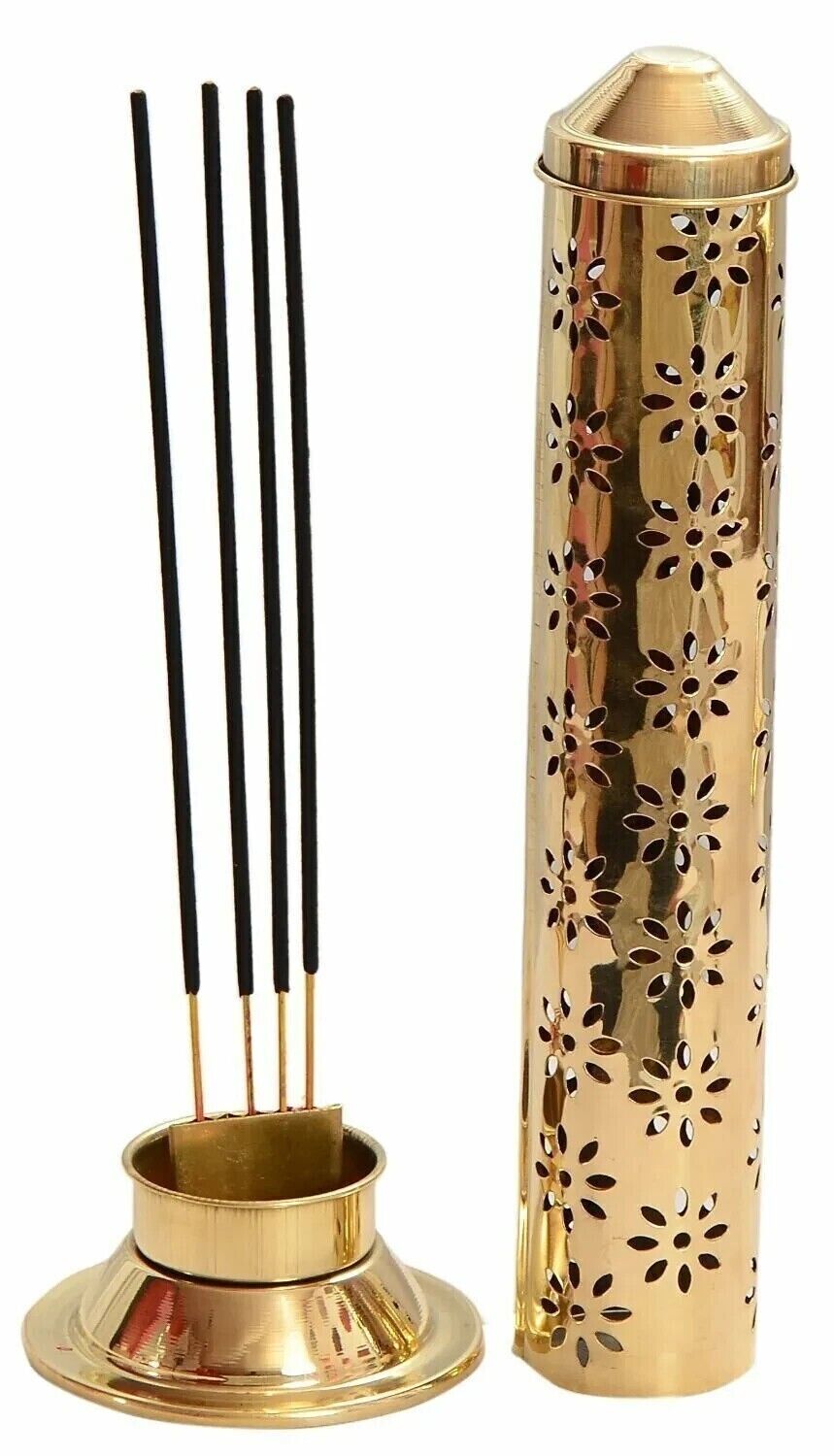 Brass Agarbatti Stand with Ash Catcher Beautiful Handmade Safety Incense Holder
