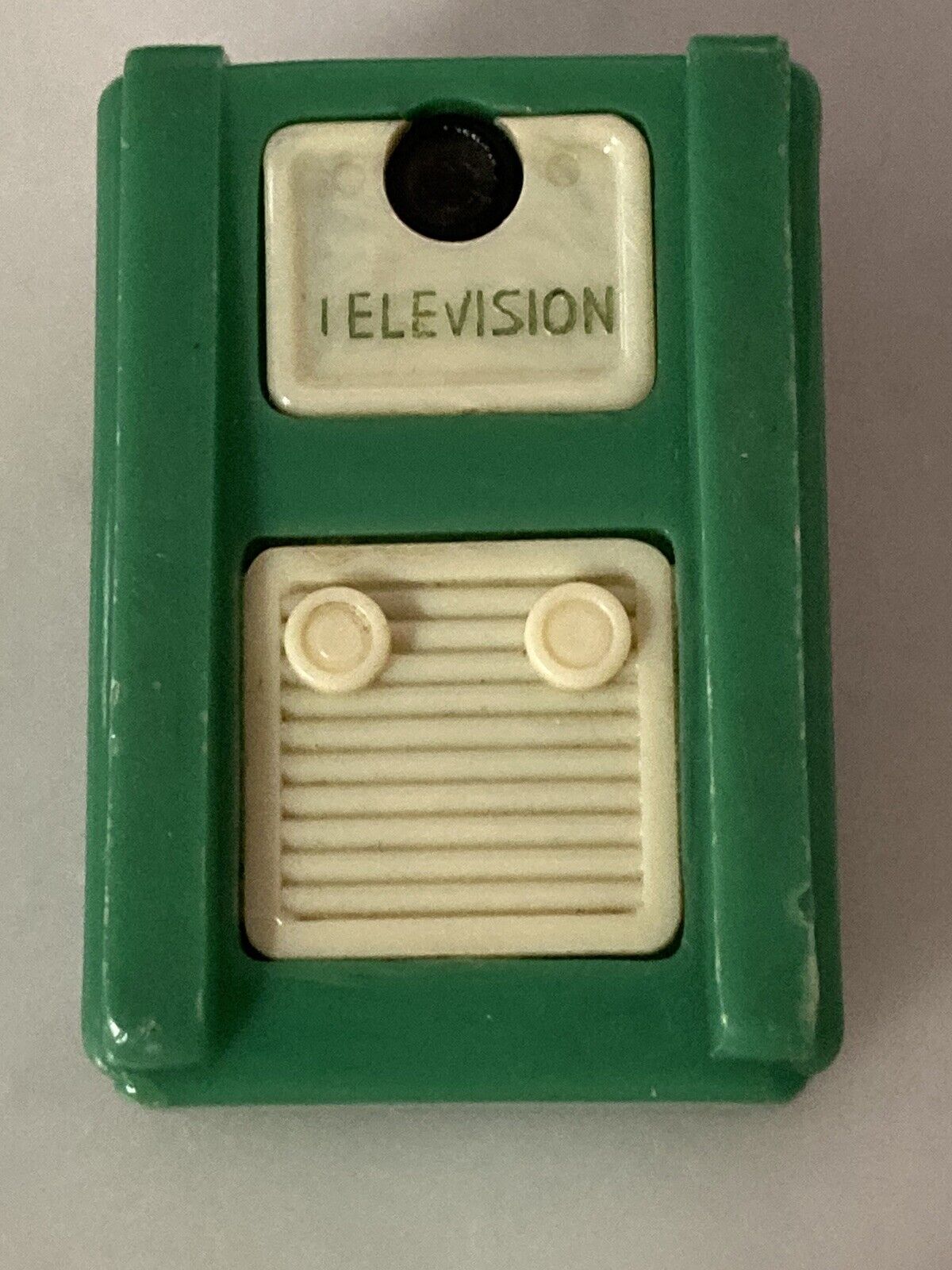 Vintage KUM Germany Plastic TV Pencil Sharpener With Viewer Green Very Cool