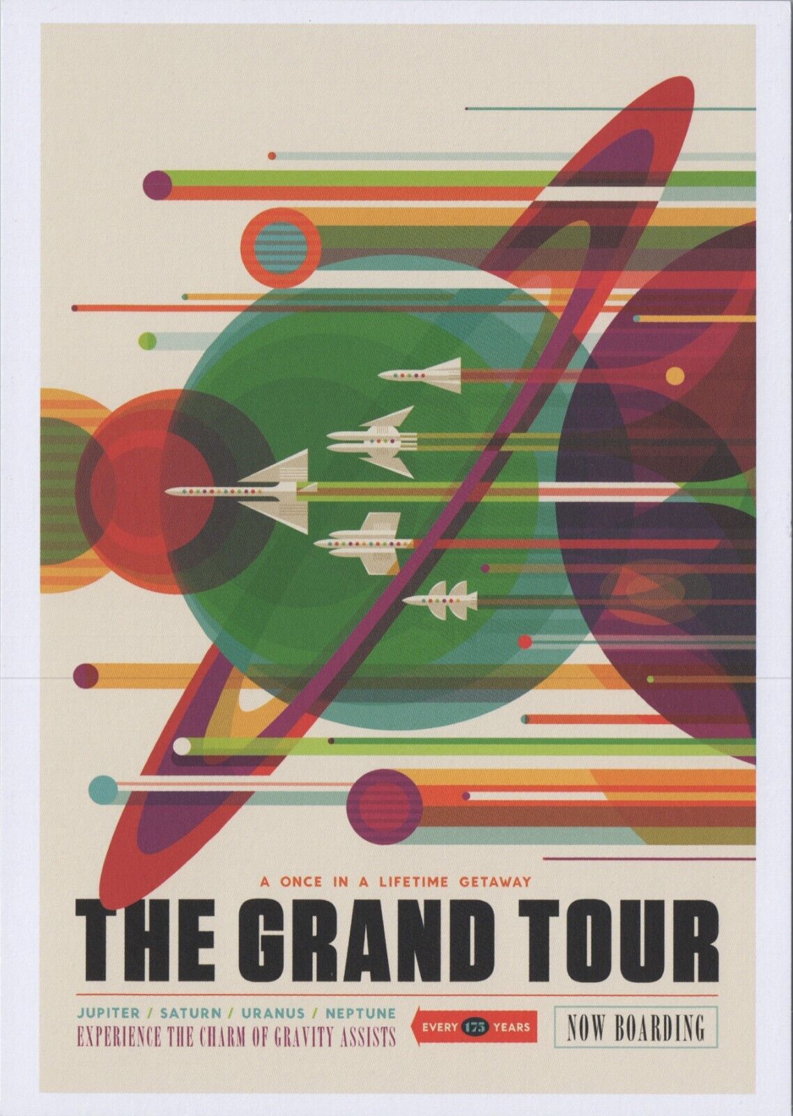 2024 New Postcard NASA - Voyager - The Grand Tour - Fantasy Travel Poster 4385d1