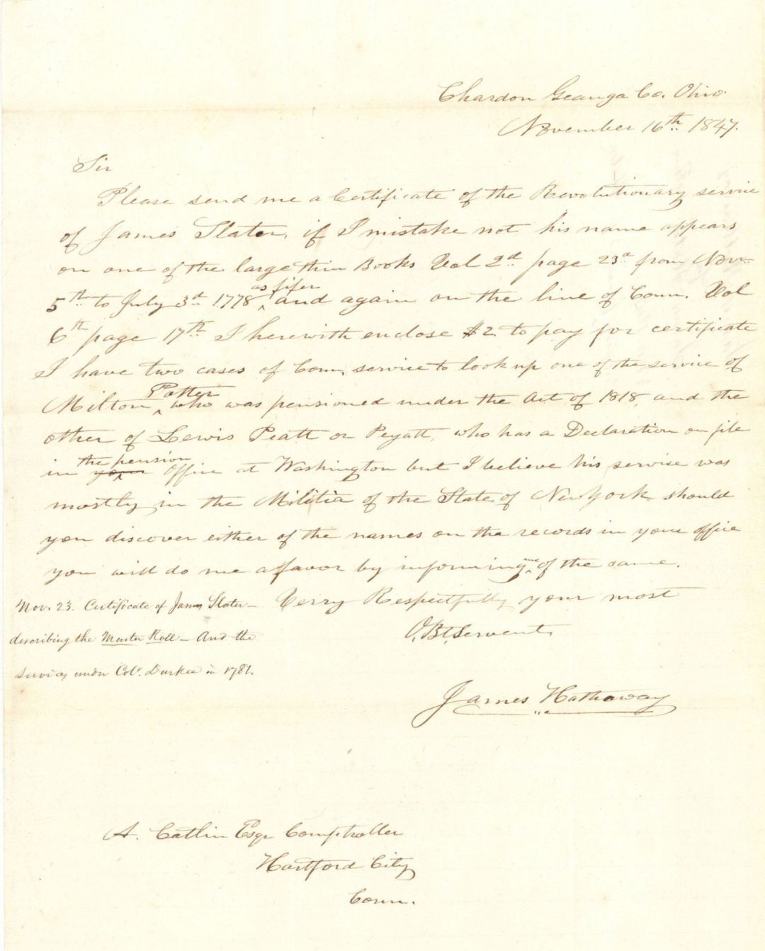 Pension Office Letter - 1847 dated Americana - Miscellaneous