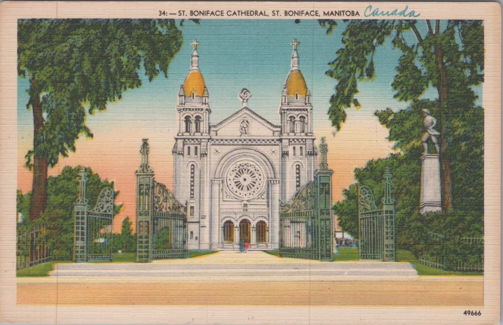 St. Boniface Cathedral Manitoba Canada 1951 Linen Postcard UNP 8049.1