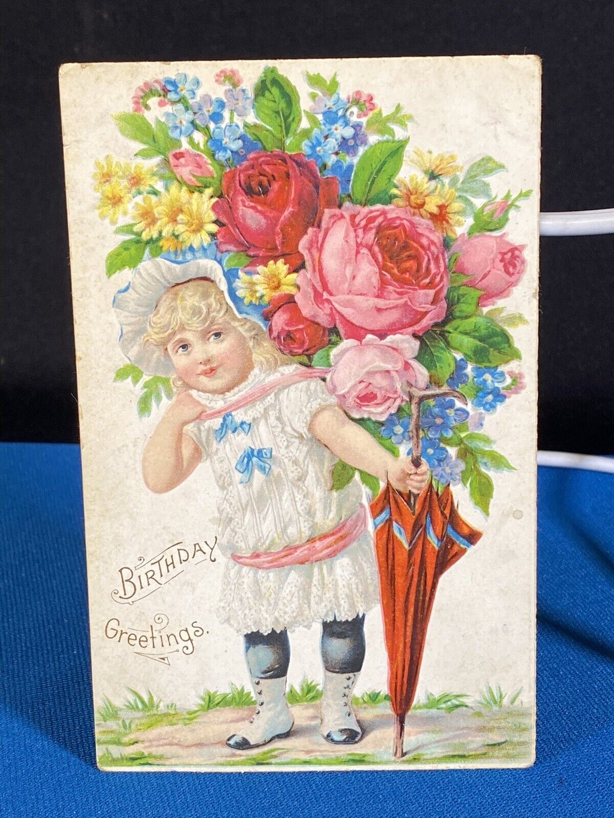 Birthday Greetings Victorian Floral Antique Embossed Postcard Posted c. 1910\'s