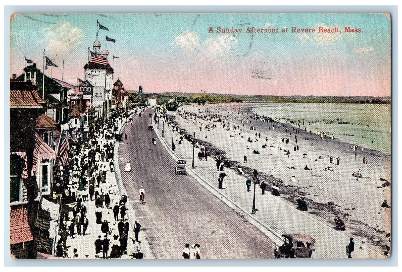 1915 A Sunday Afternoon At Revere Beach Massachusetts MA Posted Vintage Postcard