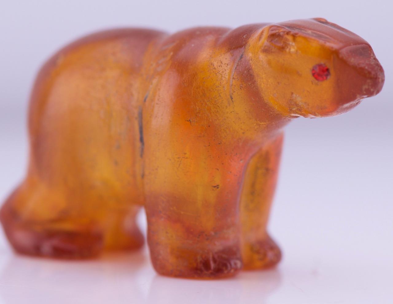 Rare Antique Hand Carved Natural Amber Bear Figurine c1900\'s