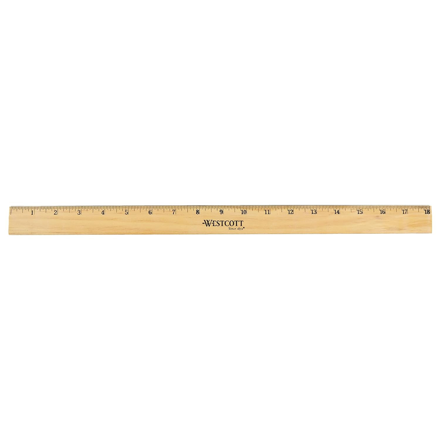 Westcott 05018 Beveled Wooden Ruler with Single Metal Edge 18 Inch