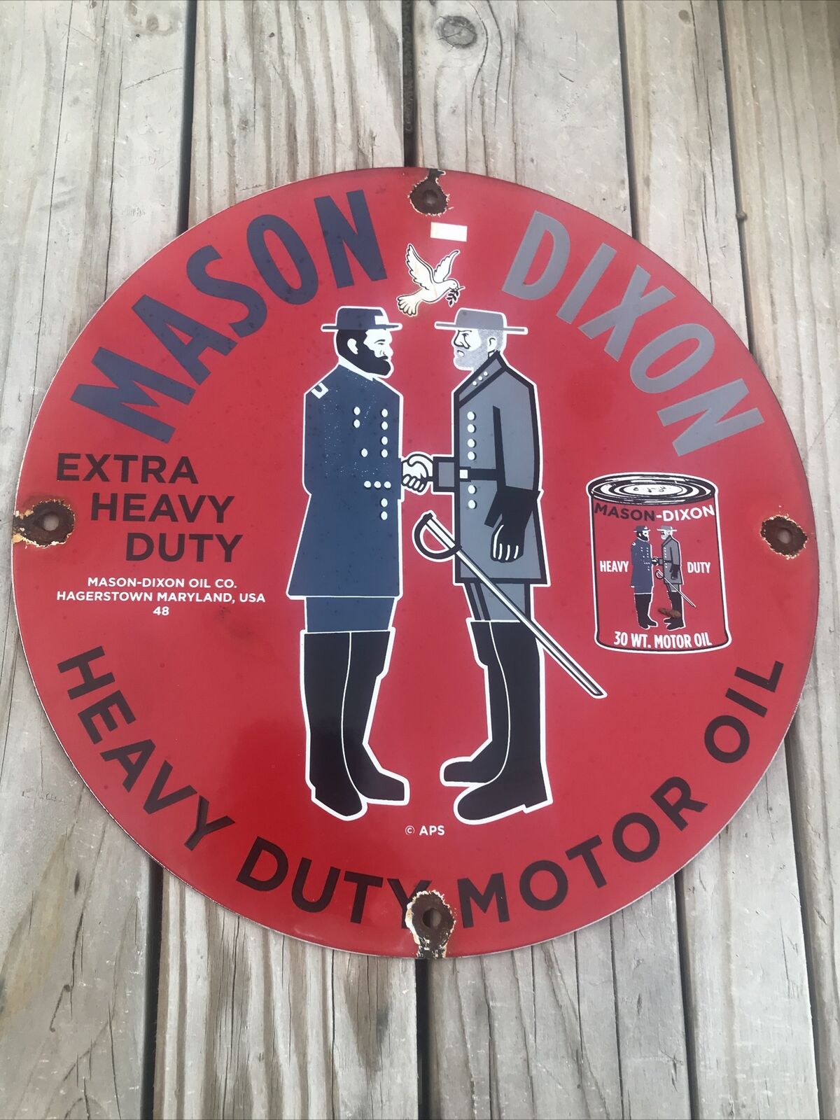 Original Mason Dixon Heavy Duty Motor Oil Porcelain Sign