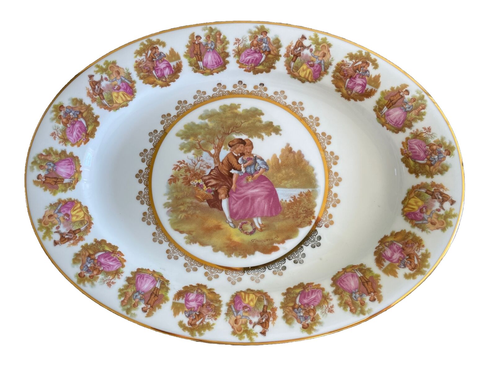 GLORIA Porcelain Bavaria Serving PLATTER Oval Victorian LOVE STORY Gold 22K Rim