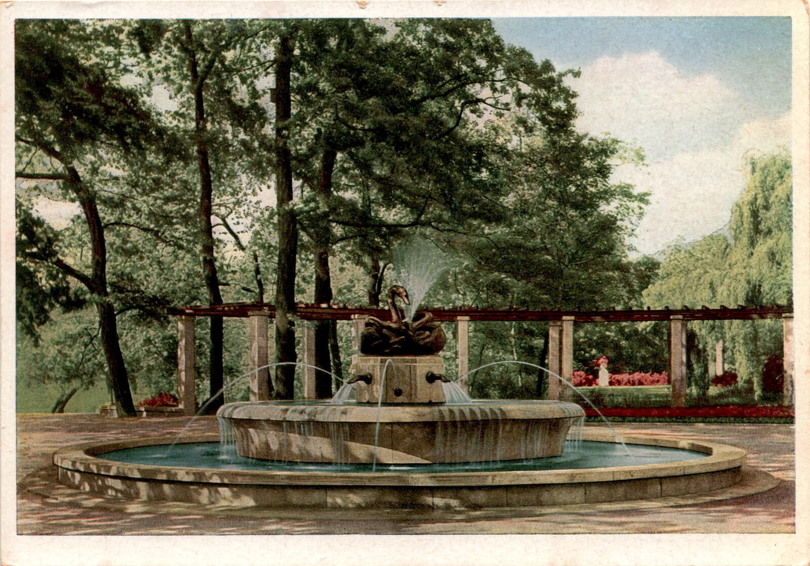 Schwanenbrunnen, Zwickau, parkanlagen, Franz Landgraf, postcard, landsc Postcard