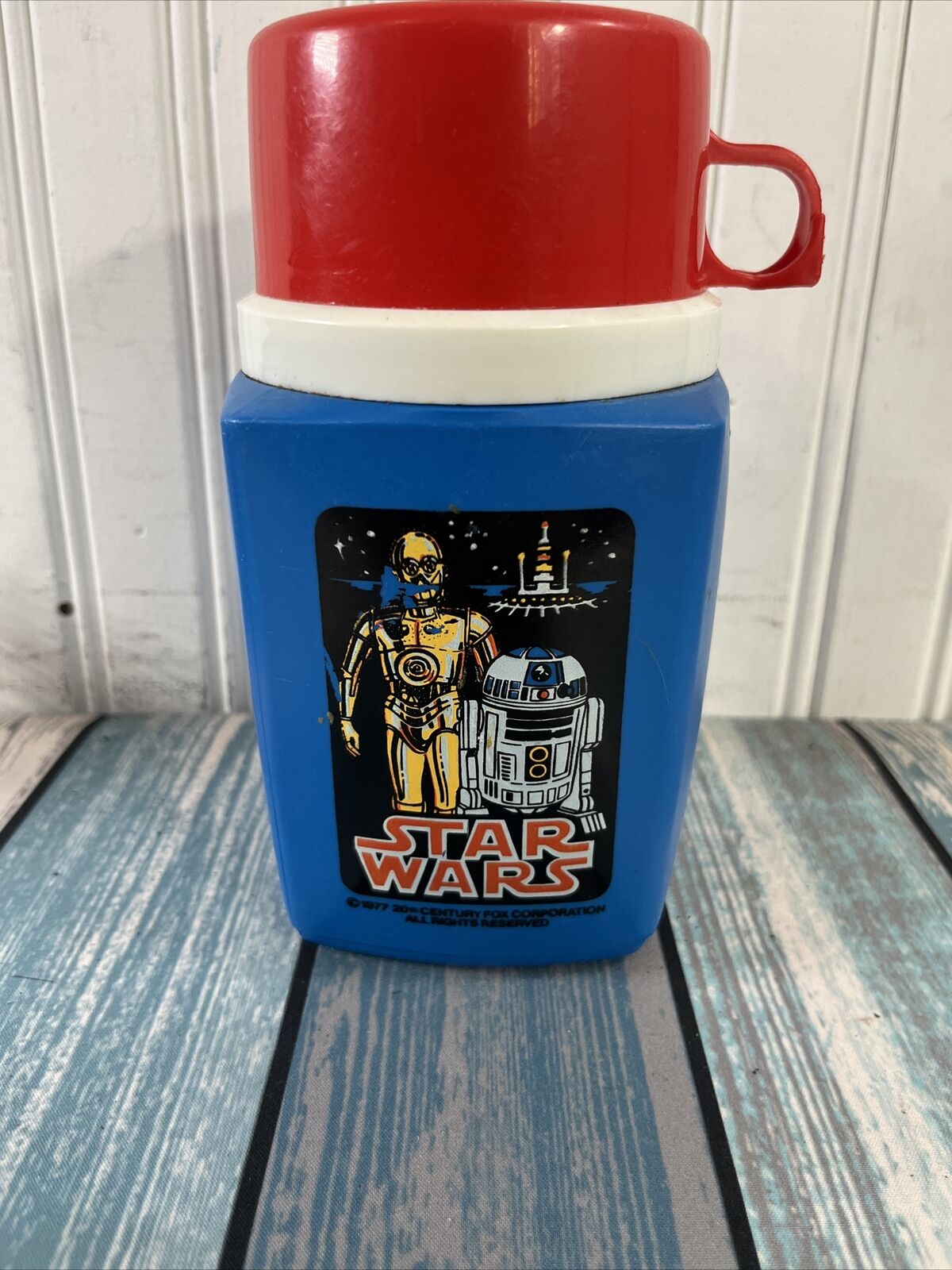 Vintage Star Wars 1977 Original Thermos With Red Lid R2D2 C3PO