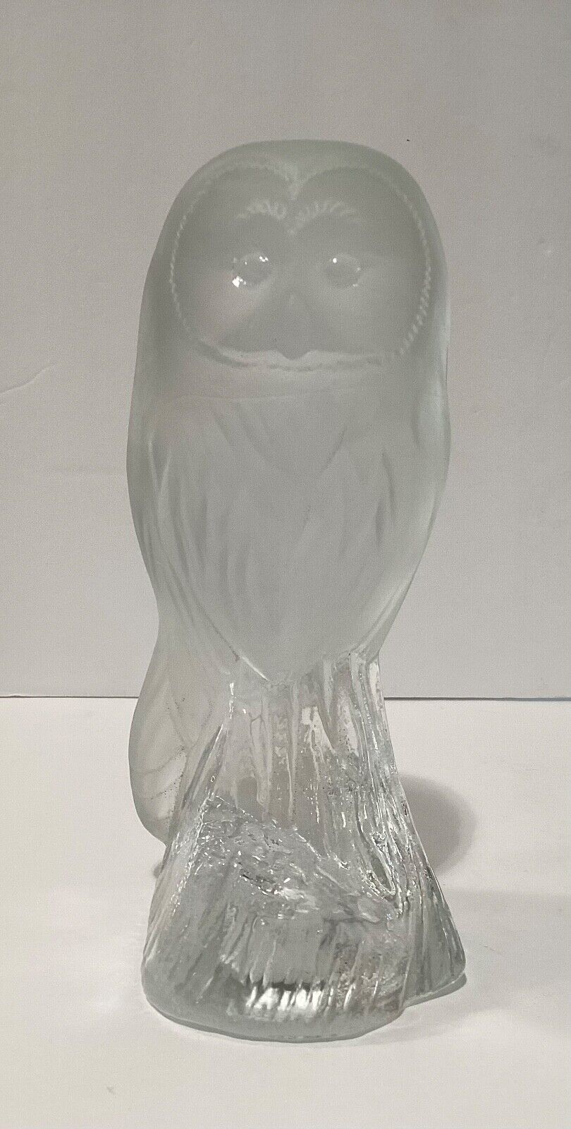 Vintage Nybro Frosted & Clear Glass Owl Figurine Made in Sweden 1985