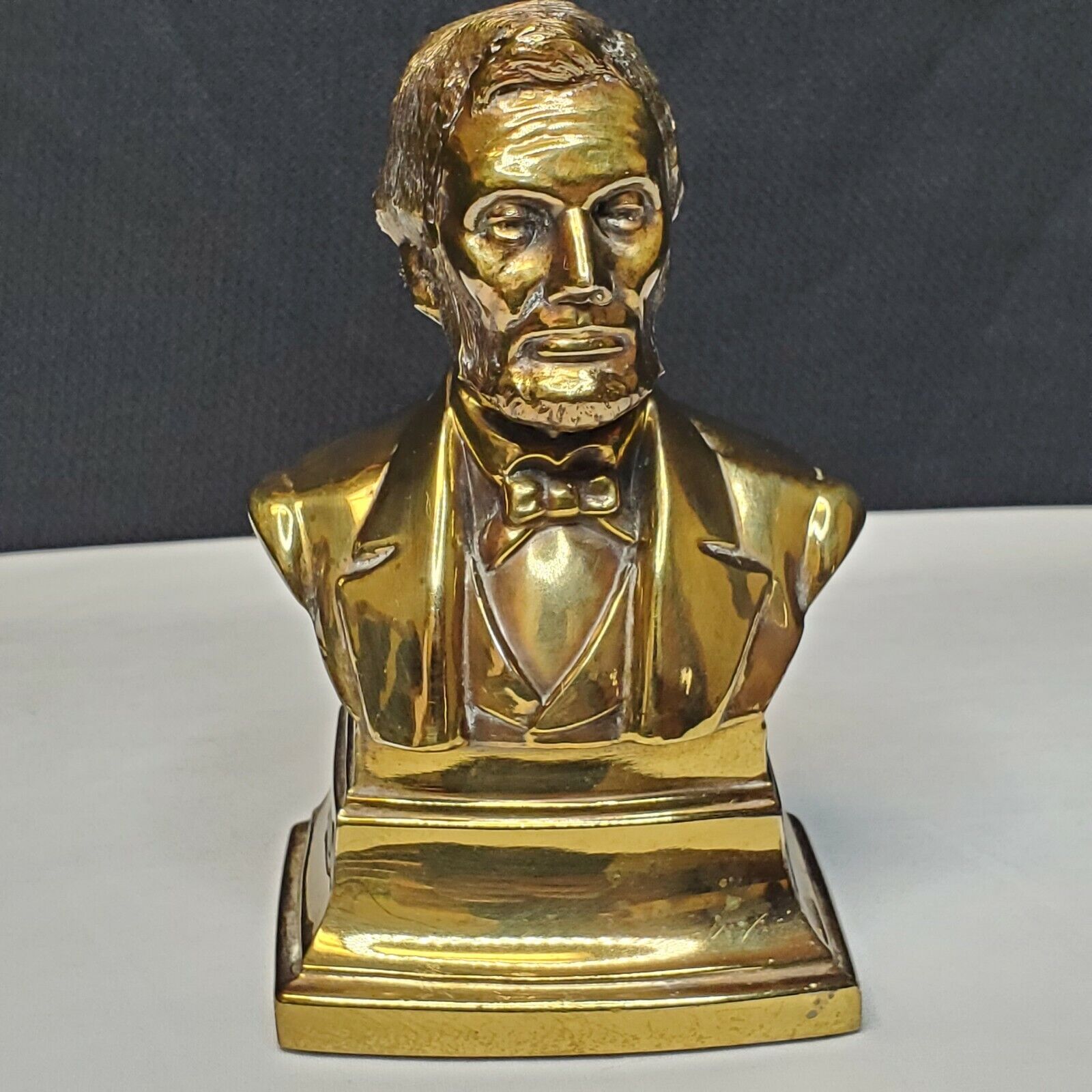 Vtg Brass Bust President Abraham Lincoln PM Philadelphia Mfg Bookend HEAVY 5.5\